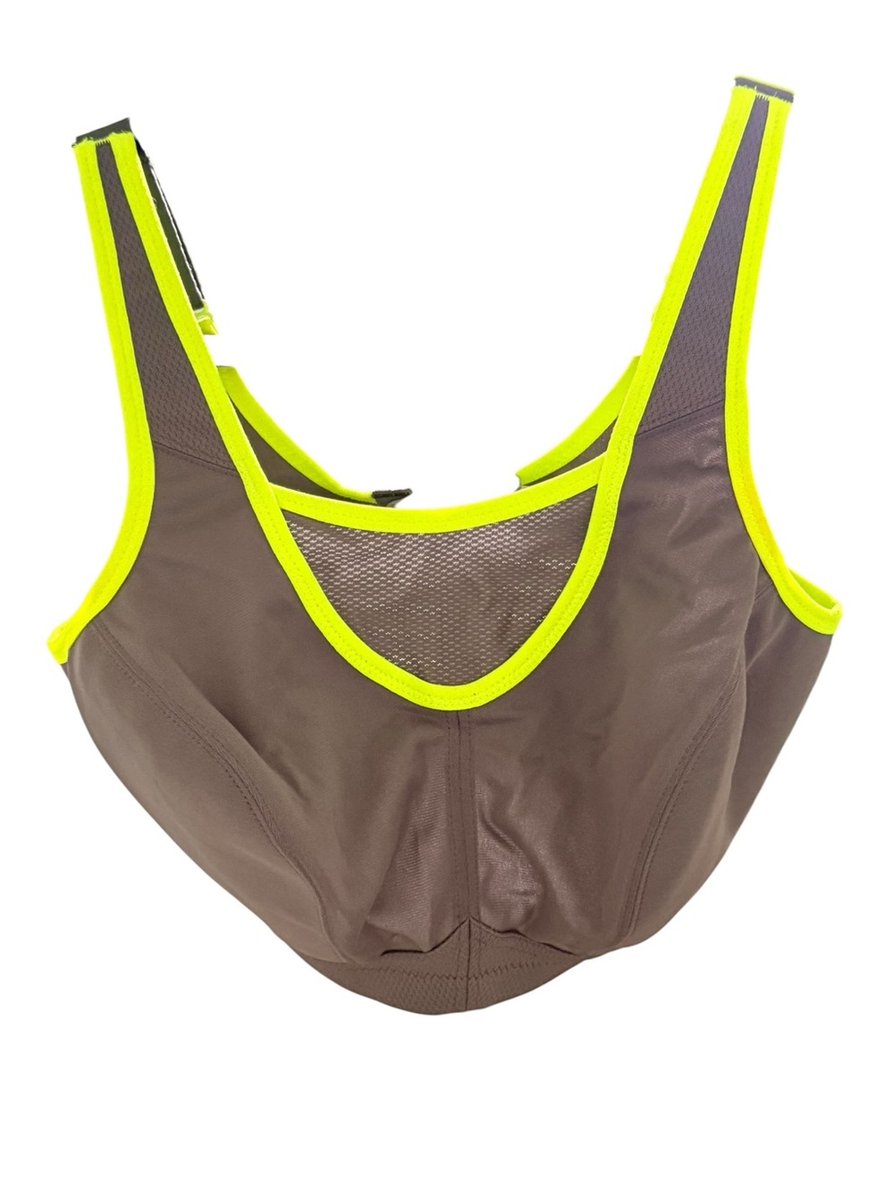 Glamorise Sport High-Impact Women’s Sports Bra in Brown with Neon Yellow Trim